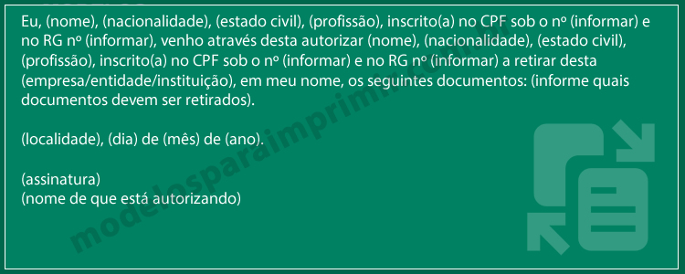 Modelo de autorização de retirada de documentos