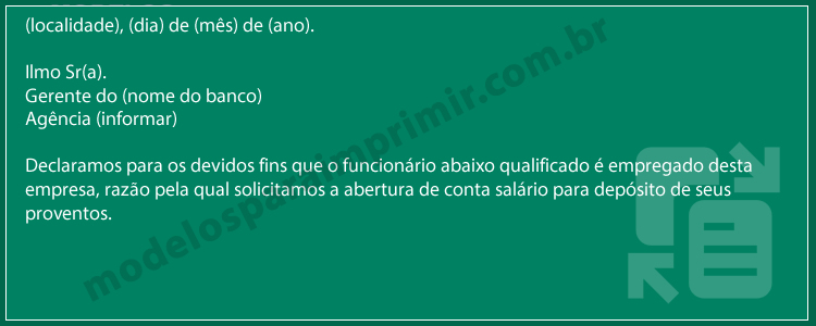 Modelo de Solicitação de abertura de conta salário